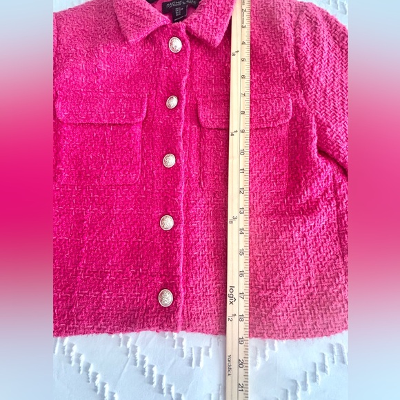 RACHEL ZOE FUCHSIA TWEED CROPPED BLAZER WITH GOLD TONE BUTTONS SZ XS - Picture 10 of 13